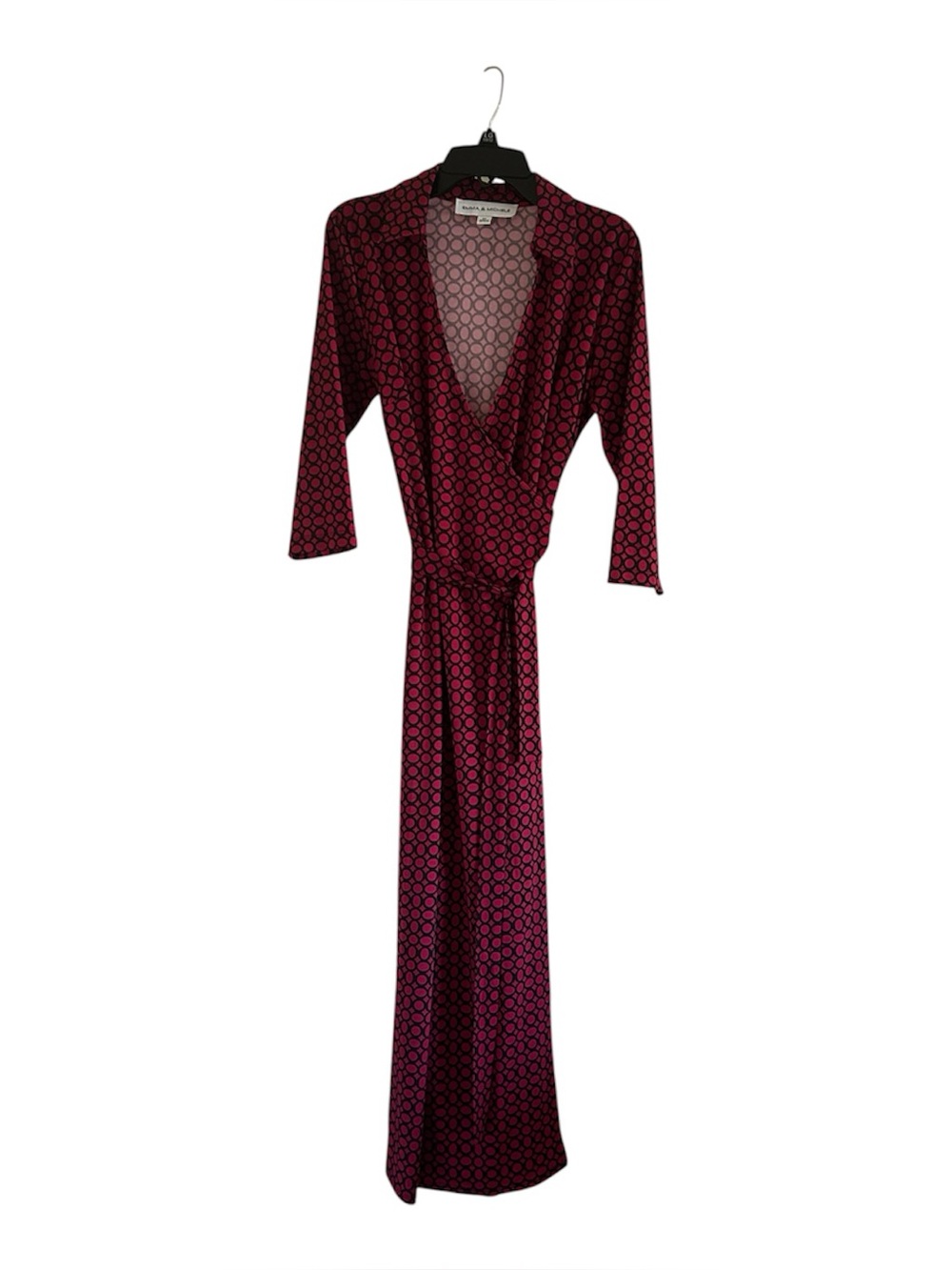 Emma & Michele Polka Dot Wrap Pink and Black Size PS Short Sleeve Maxi Dress